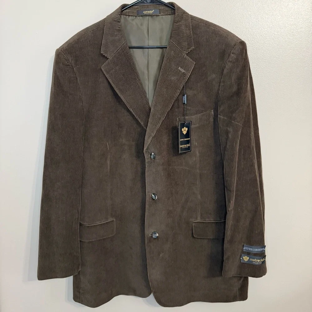 NWT Metro Club Collection Dark Brown Corduroy Blazer Academia Professor Mens 46L